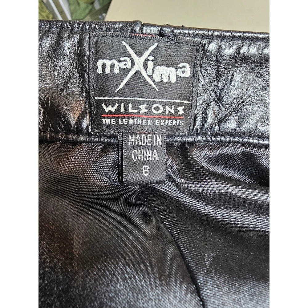 Wilsons Leather Maxima Black Leather Pants Womens 8 Y2K Straight Leg High Rise - Picture 10 of 13